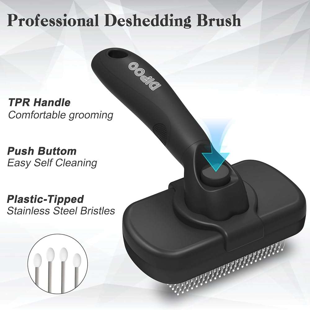 Dipoo Self Cleaning Shedding Brush - Skin Friendly Grooming Tool for Dogs, Cats, and Puppies, Deshedding and Hair Removal for Long and Short Haired Pets, Black - Image 2