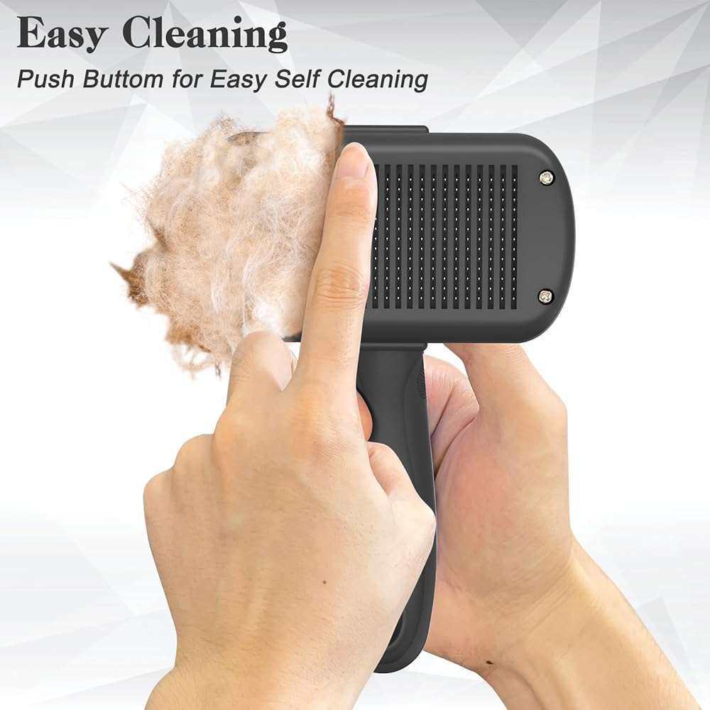 Dipoo Self Cleaning Shedding Brush - Skin Friendly Grooming Tool for Dogs, Cats, and Puppies, Deshedding and Hair Removal for Long and Short Haired Pets, Black - Image 3