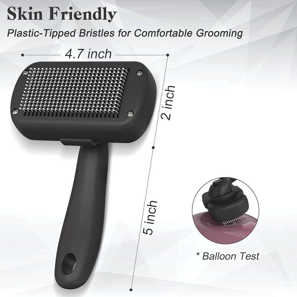 Dipoo Self Cleaning Shedding Brush - Skin Friendly Grooming Tool for Dogs, Cats, and Puppies, Deshedding and Hair Removal for Long and Short Haired Pets, Black - Image 4