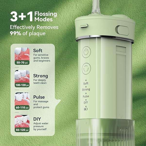 JTF Portable Water Flosser for Travel: Compact Mini Design, 3 Modes & 8 DIY Pressure Levels for Sensitive Teeth & Braces - with 5 Nozzles & Removable 230ml Tank, Cordless Oral Irrigator for On-The-Go - Image 2