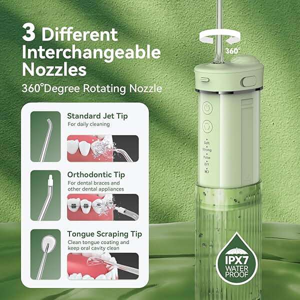 JTF Portable Water Flosser for Travel: Compact Mini Design, 3 Modes & 8 DIY Pressure Levels for Sensitive Teeth & Braces - with 5 Nozzles & Removable 230ml Tank, Cordless Oral Irrigator for On-The-Go - Image 3