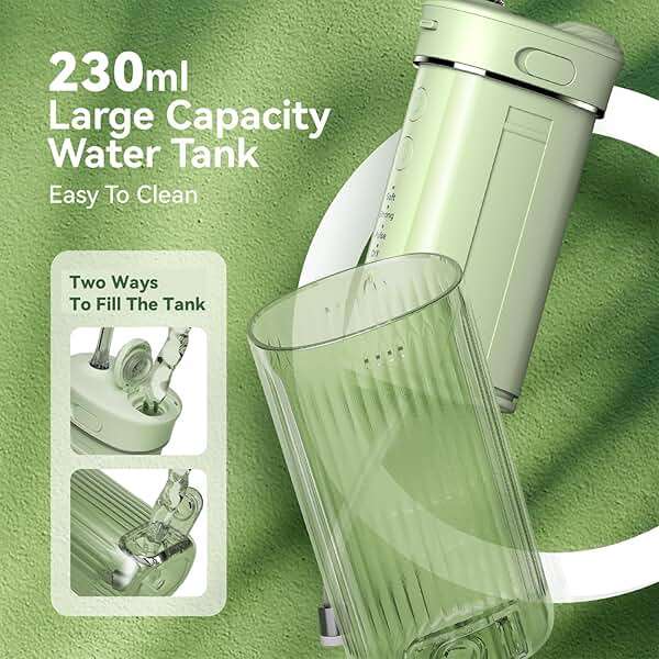 JTF Portable Water Flosser for Travel: Compact Mini Design, 3 Modes & 8 DIY Pressure Levels for Sensitive Teeth & Braces - with 5 Nozzles & Removable 230ml Tank, Cordless Oral Irrigator for On-The-Go - Image 4