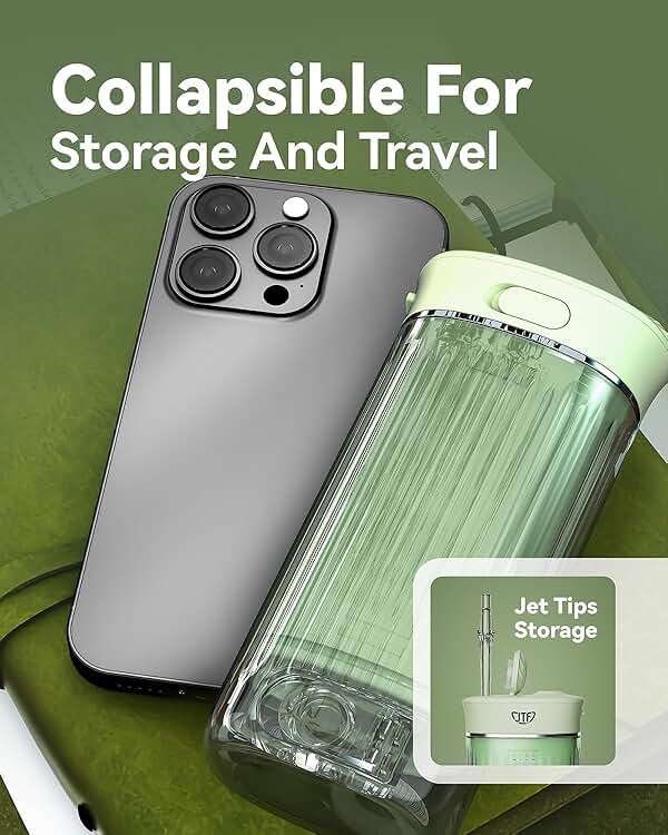 JTF Portable Water Flosser for Travel: Compact Mini Design, 3 Modes & 8 DIY Pressure Levels for Sensitive Teeth & Braces - with 5 Nozzles & Removable 230ml Tank, Cordless Oral Irrigator for On-The-Go - Image 7
