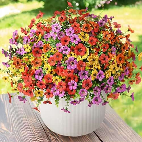 ZFProcess Artificial Flowers Faux Plants Outdoor Fake Flowers Spring Decor,12 Bundles Realistic Plastic Plant Colorful Daisy UV Resistant for Porch Patio Home Yard Garden Window Box Pot Planters - Image 1