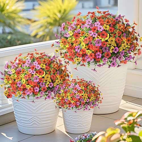 ZFProcess Artificial Flowers Faux Plants Outdoor Fake Flowers Spring Decor,12 Bundles Realistic Plastic Plant Colorful Daisy UV Resistant for Porch Patio Home Yard Garden Window Box Pot Planters - Image 2