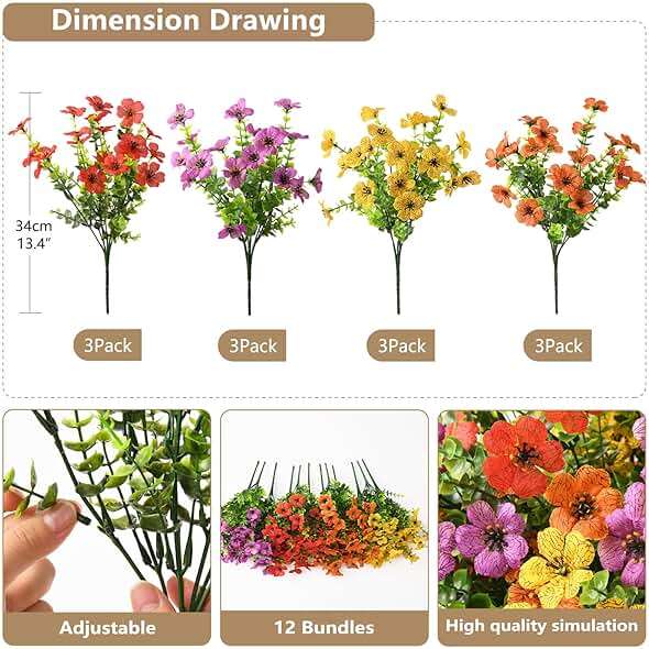 ZFProcess Artificial Flowers Faux Plants Outdoor Fake Flowers Spring Decor,12 Bundles Realistic Plastic Plant Colorful Daisy UV Resistant for Porch Patio Home Yard Garden Window Box Pot Planters - Image 3