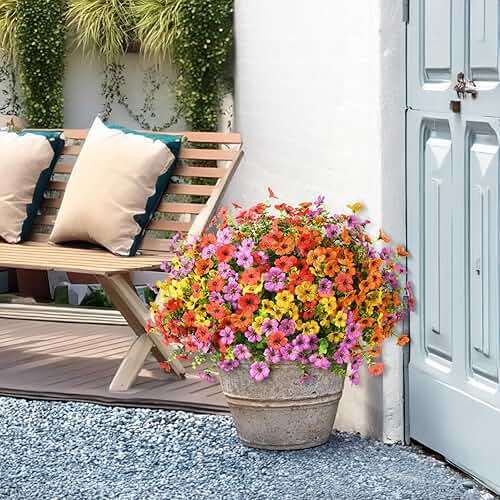 ZFProcess Artificial Flowers Faux Plants Outdoor Fake Flowers Spring Decor,12 Bundles Realistic Plastic Plant Colorful Daisy UV Resistant for Porch Patio Home Yard Garden Window Box Pot Planters - Image 8