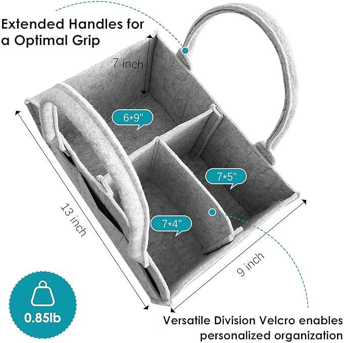 Cute Castle 2 Pack Diaper Caddy Organizer - Portable Baby Caddy Organizer with Handle, Nursery Storage Bin and Car Organizer for Girls, Boys - Baby Gift Basket - Grey - Image 2