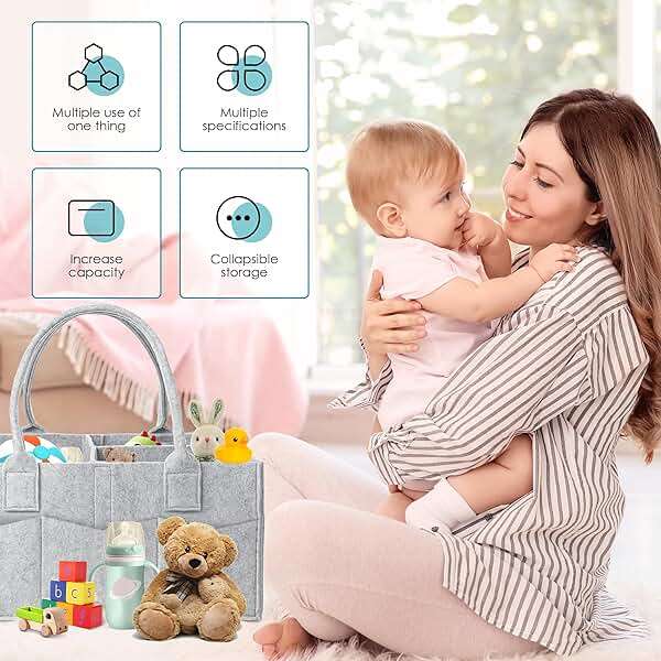 Cute Castle 2 Pack Diaper Caddy Organizer - Portable Baby Caddy Organizer with Handle, Nursery Storage Bin and Car Organizer for Girls, Boys - Baby Gift Basket - Grey - Image 3