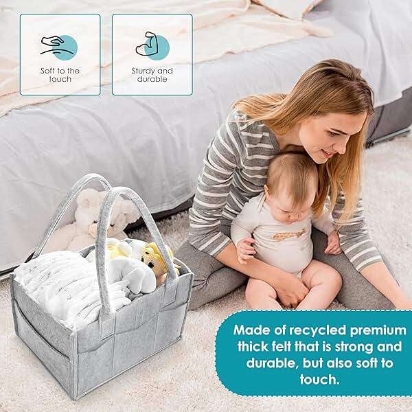 Cute Castle 2 Pack Diaper Caddy Organizer - Portable Baby Caddy Organizer with Handle, Nursery Storage Bin and Car Organizer for Girls, Boys - Baby Gift Basket - Grey - Image 4