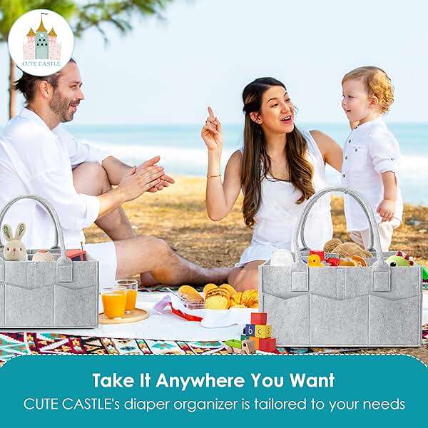 Cute Castle 2 Pack Diaper Caddy Organizer - Portable Baby Caddy Organizer with Handle, Nursery Storage Bin and Car Organizer for Girls, Boys - Baby Gift Basket - Grey - Image 5
