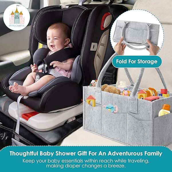 Cute Castle 2 Pack Diaper Caddy Organizer - Portable Baby Caddy Organizer with Handle, Nursery Storage Bin and Car Organizer for Girls, Boys - Baby Gift Basket - Grey - Image 6