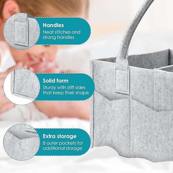 Cute Castle 2 Pack Diaper Caddy Organizer - Portable Baby Caddy Organizer with Handle, Nursery Storage Bin and Car Organizer for Girls, Boys - Baby Gift Basket - Grey - Image 7