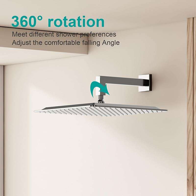 AULEEND Square Rain Shower Head, High Flow Stainless Steel,Work with any decorative style,All Metal Rainfall Shower Head (Brushed Nickel, 16) - Image 7