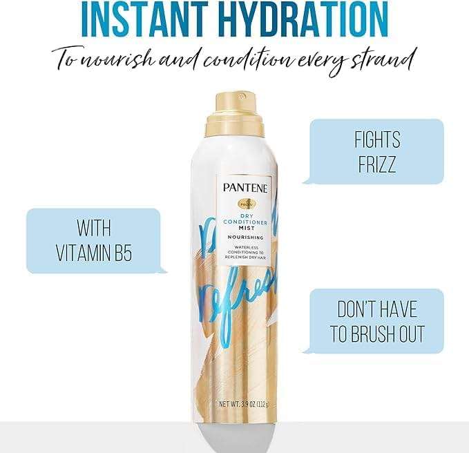 Pantene Dry Conditioner Mist Spray for Hair, 3.9oz, Blue - Instant Hydration and Frizz Control with Vitamin B5, Safe for Color Treated Hair, Pro-V Refresh - Image 3