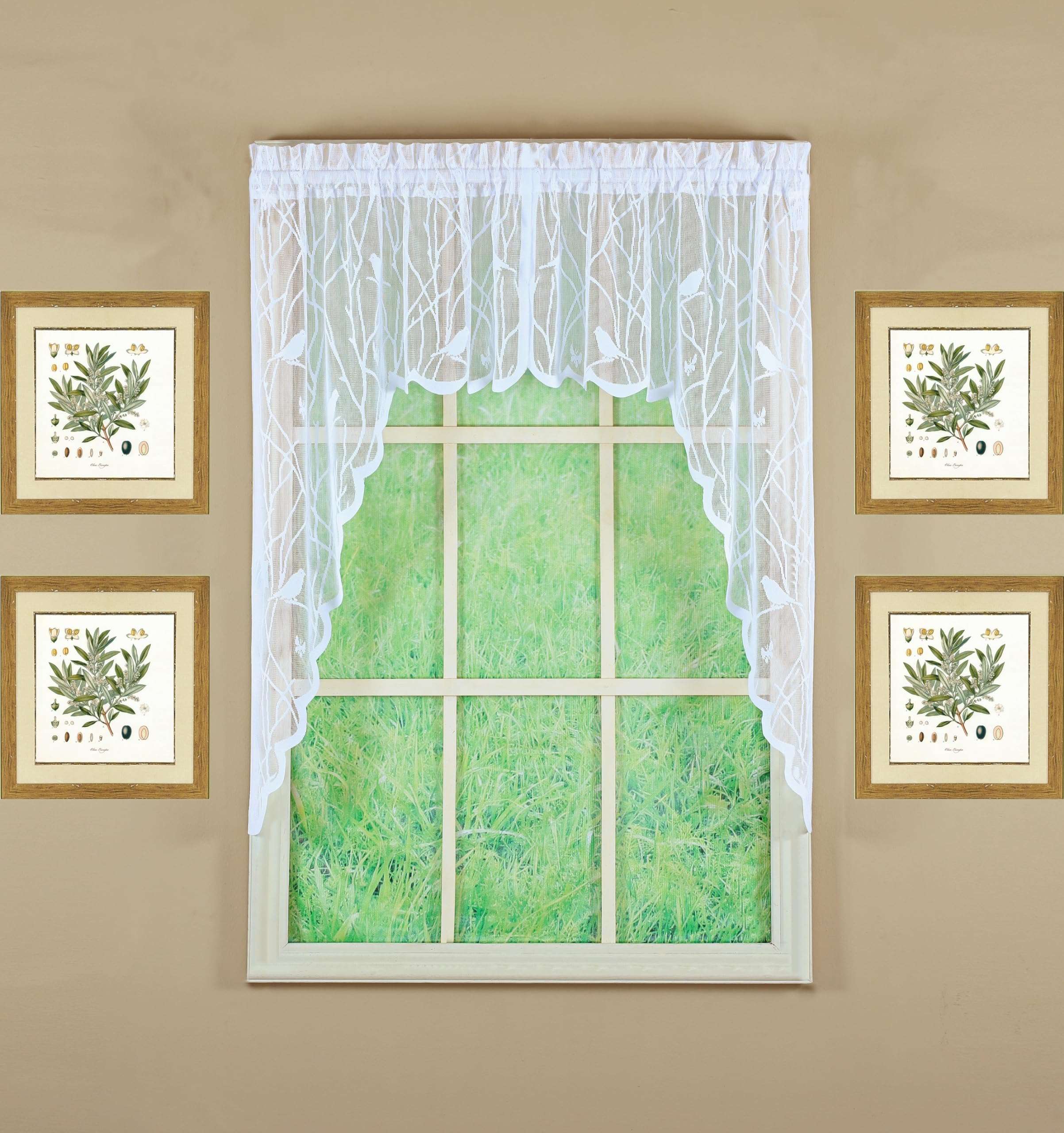 Today's Curtain, Songbird Semi-Sheer Lace Swag 38", White, 56" W x 38" L - Image 1