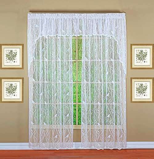 Today's Curtain, Songbird Semi-Sheer Lace Swag 38", White, 56" W x 38" L - Image 12