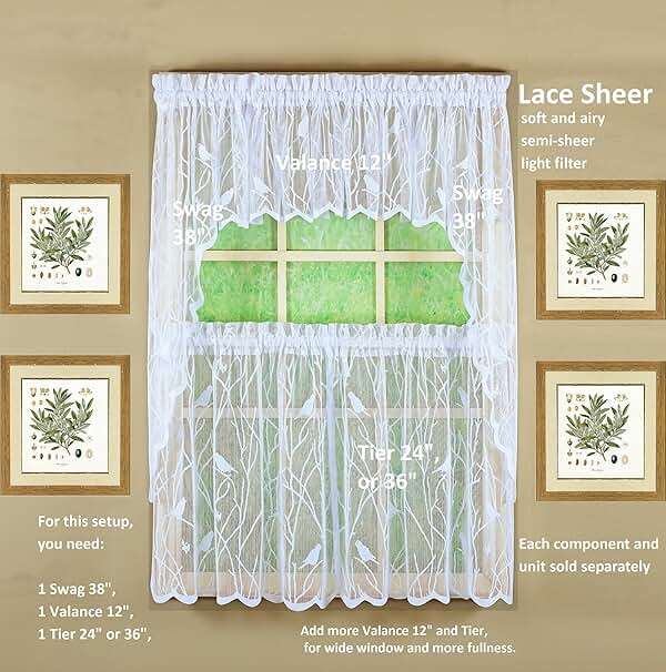 Today's Curtain, Songbird Semi-Sheer Lace Swag 38", White, 56" W x 38" L - Image 5