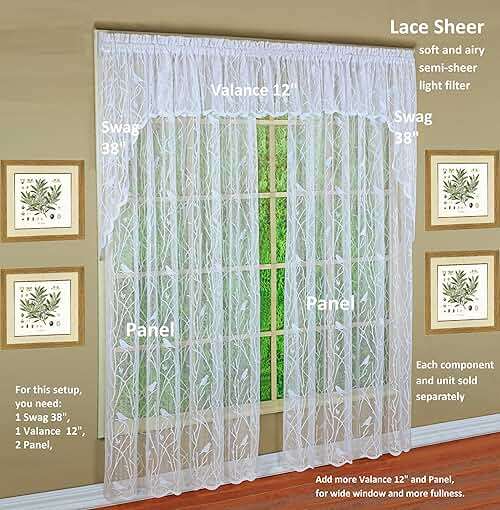 Today's Curtain, Songbird Semi-Sheer Lace Swag 38", White, 56" W x 38" L - Image 6