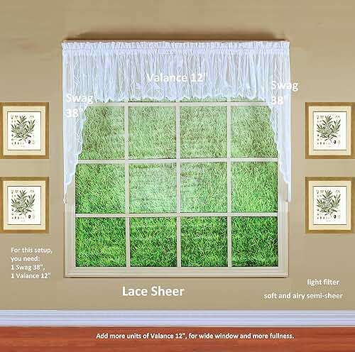 Today's Curtain, Songbird Semi-Sheer Lace Swag 38", White, 56" W x 38" L - Image 7