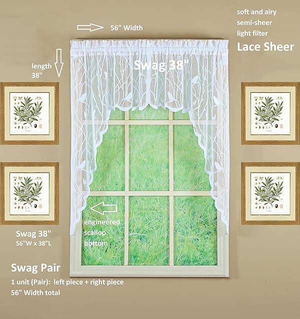Today's Curtain, Songbird Semi-Sheer Lace Swag 38", White, 56" W x 38" L - Image 10