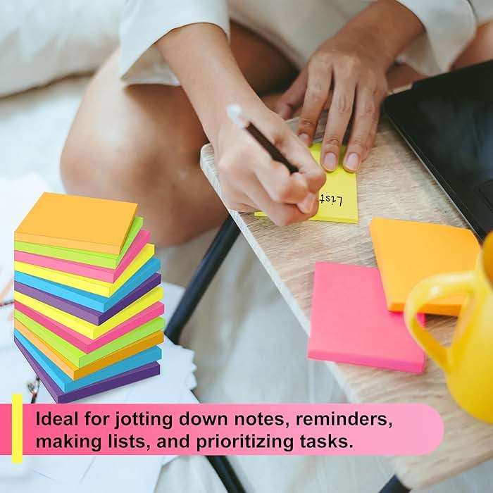 OHOME Sticky Notes - 12 Pads, 3”x3” - Colorful Self-Stick Post Notes Bulk - Office Desk Accessories | Teacher Classroom Must Haves,Aesthetic School Supplies for Home,Back to School Essential - Image 3