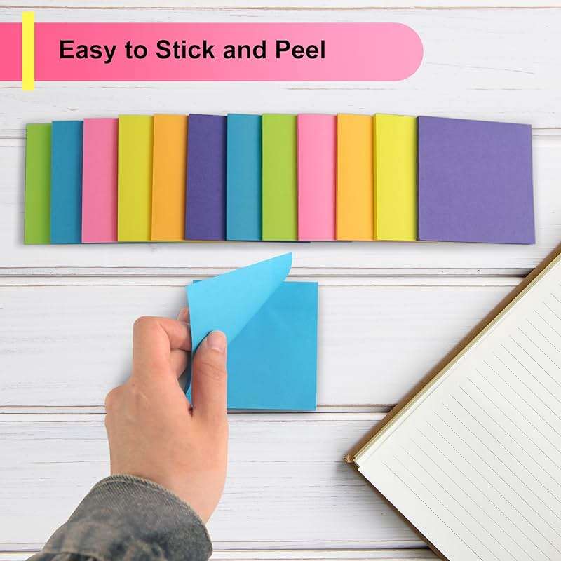 OHOME Sticky Notes - 12 Pads, 3”x3” - Colorful Self-Stick Post Notes Bulk - Office Desk Accessories | Teacher Classroom Must Haves,Aesthetic School Supplies for Home,Back to School Essential - Image 4