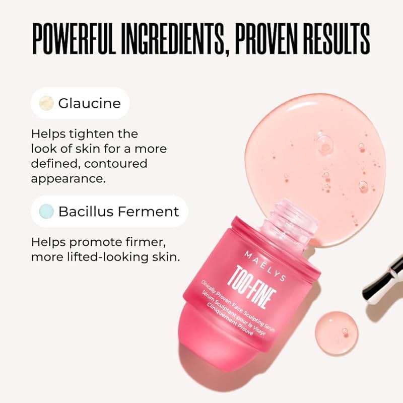 MAËLYS TOO-FINE Firming Anti-Aging Face Serum - Instantly Lifted Look - Glaucine & Bacillus Ferment - Face Tightening Serum Helps Lift Look of Sagging Skin on Jawline, Cheekbones & Under Eyes (15 mL) - Image 5
