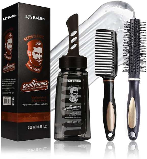 Mens Hair Styling Gel Kit with 2 Combs,Mens Grooming Fluffy Hair Salon Gels Wax Set,Moisturizing Long Lasting Non-Greasy Fast Build Hair Wax for Men - Image 1