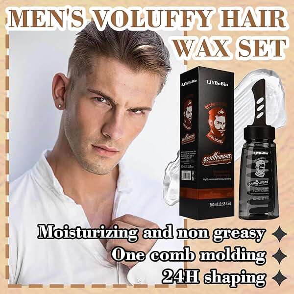 Mens Hair Styling Gel Kit with 2 Combs,Mens Grooming Fluffy Hair Salon Gels Wax Set,Moisturizing Long Lasting Non-Greasy Fast Build Hair Wax for Men - Image 2