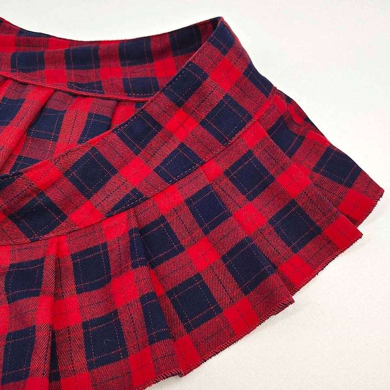 Jilneed Women Pleated Plaid Micro Mini Skirt Schoolgirl Cosplay Lingerie Skirts Sexy Role Playing Costume Outfit with Bow Tie - Image 3