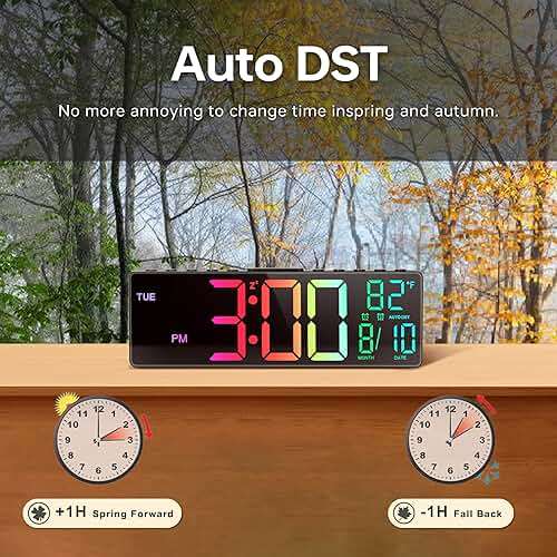 JALL 10.5'' Large Digital Alarm Clock with 8 RGB Colors, Date, Month, Temperature LED, Auto DST, Digital Clock Large Display for Classroom, Office, Bedroom, Back-to-School Gift for Students, Teachers - Image 5