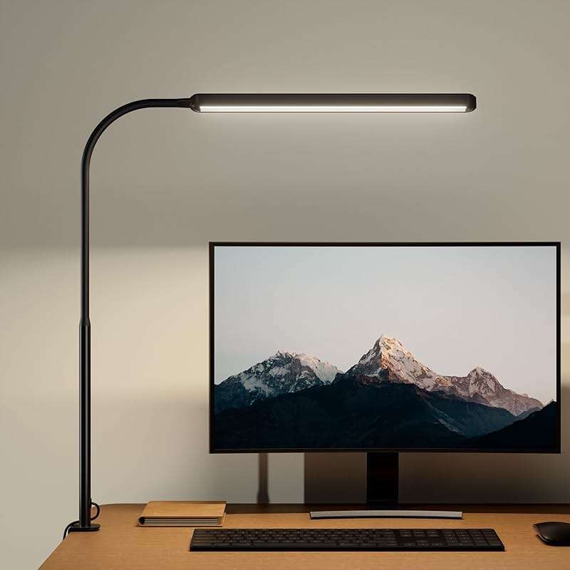 SUPERDANNY Eye-Caring LED Desk Lamp 360° Flexible Gooseneck Work Lamp with Desk Side Clamp Touch Control 3 Light Colors Smooth Dimming Task Lighting Reading Light for Home Office College Dorm, Black - Image 1