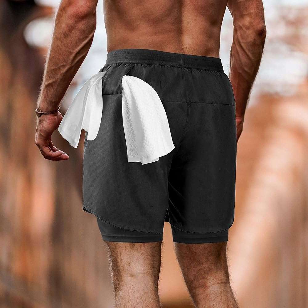 NIMOJIRO Men's 2 in 1 Running Shorts Workout Athletic Training Gym Outdoor Sports Shorts - Image 2