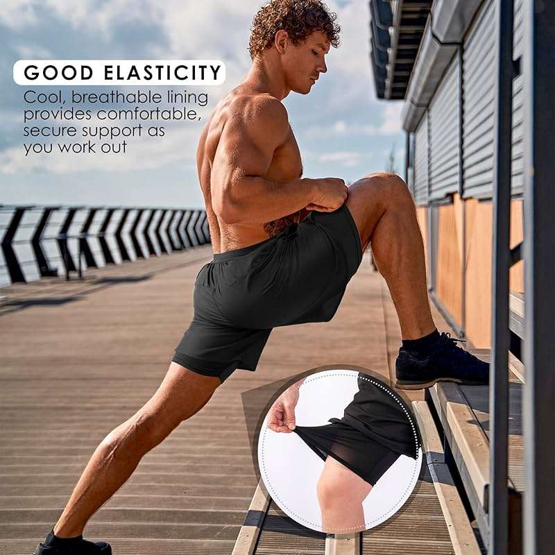 NIMOJIRO Men's 2 in 1 Running Shorts Workout Athletic Training Gym Outdoor Sports Shorts - Image 5