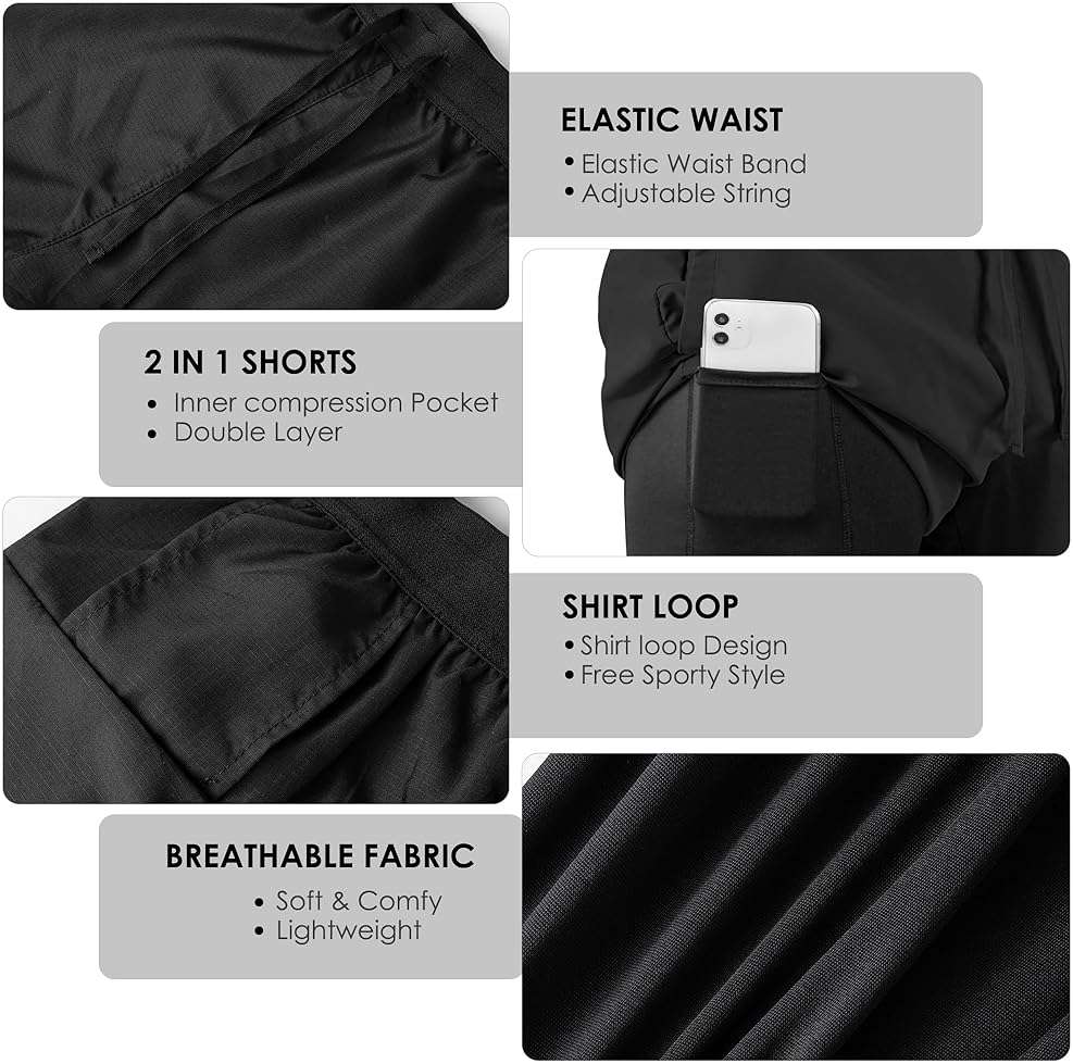 NIMOJIRO Men's 2 in 1 Running Shorts Workout Athletic Training Gym Outdoor Sports Shorts - Image 6
