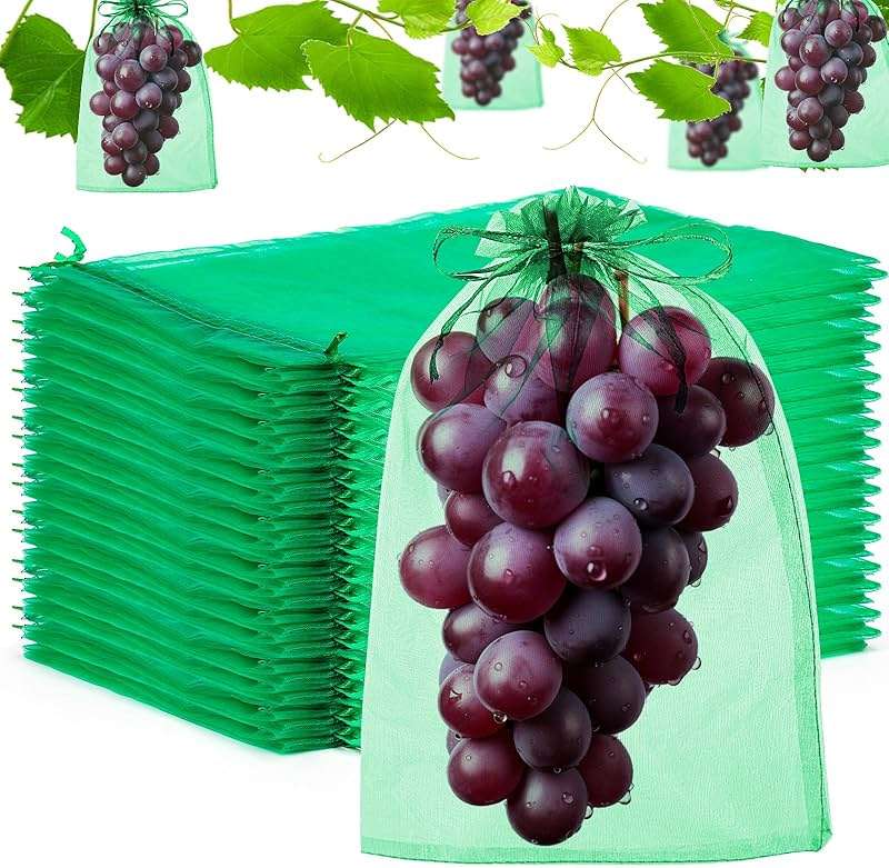 Jollidecor 120 PCS Fruit Protection Bags, 8"x12" Fruit Netting Cover Mesh Bags with Drawstring Green Netting Barrier Bags for Protecting Plant Grape Tomato Fruit Flower Vegetables - Image 1