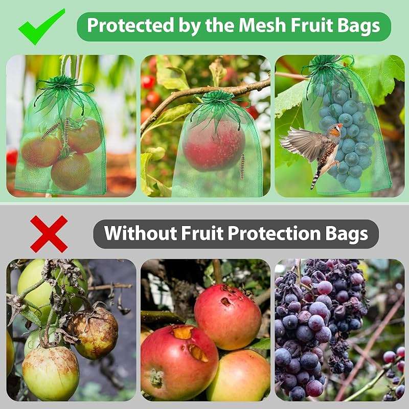 Jollidecor 120 PCS Fruit Protection Bags, 8"x12" Fruit Netting Cover Mesh Bags with Drawstring Green Netting Barrier Bags for Protecting Plant Grape Tomato Fruit Flower Vegetables - Image 6