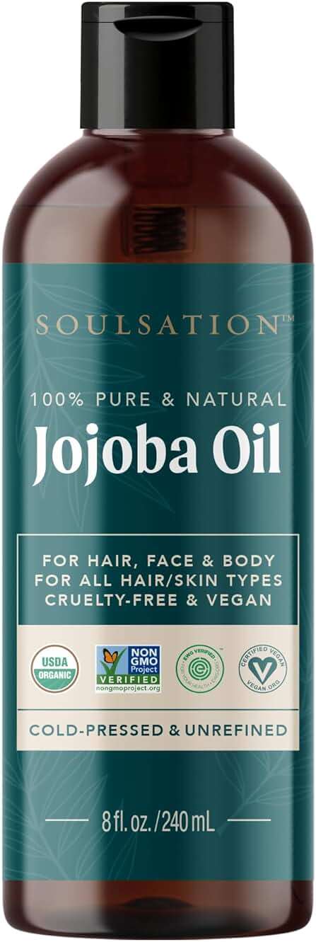 SOULSATION Organic Jojoba Oil for Skin, Hair & Face (8oz) | 100% Pure, Natural Cold Pressed - Hydrating Carrier Oil Hexane Free - Image 1