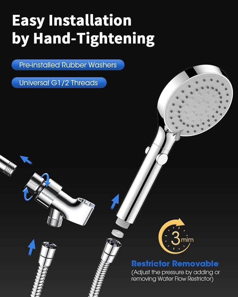 FASDUNT Shower Head with Handheld, High Pressure Handheld Shower Head with 80" Extra Long Stainless Steel Hose & Adjustable Bracket, Showerhead with ON/OFF Switch for Pets Bath - Image 7