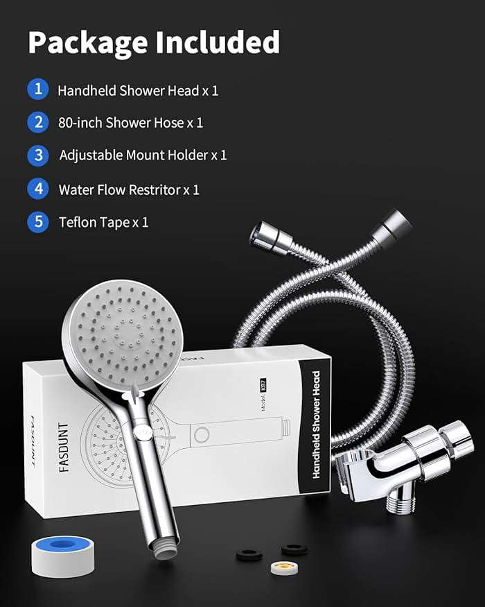 FASDUNT Shower Head with Handheld, High Pressure Handheld Shower Head with 80" Extra Long Stainless Steel Hose & Adjustable Bracket, Showerhead with ON/OFF Switch for Pets Bath - Image 9
