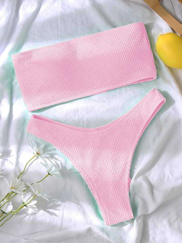 YIMISAN Women's Two Piece Bandeau Swimsuit Ribbed Strapless Tube Bikini Top with Mid Waist Cheeky Bottom Bathing Suit - Image 6
