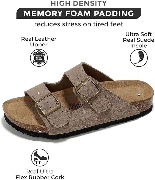 Project Cloud 100% Genuine Leather Flat Sandals For Women 2026 Cork Footbed Womens Sandals with Memory Foam and arch support Vacation Essentials Slides for Women Footwear (Venita) - Image 2