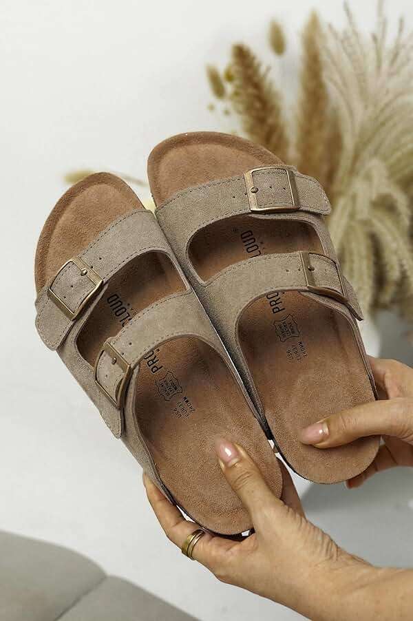 Project Cloud 100% Genuine Leather Flat Sandals For Women 2026 Cork Footbed Womens Sandals with Memory Foam and arch support Vacation Essentials Slides for Women Footwear (Venita) - Image 5