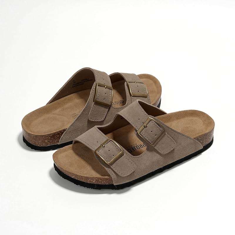 Project Cloud 100% Genuine Leather Flat Sandals For Women 2026 Cork Footbed Womens Sandals with Memory Foam and arch support Vacation Essentials Slides for Women Footwear (Venita) - Image 6