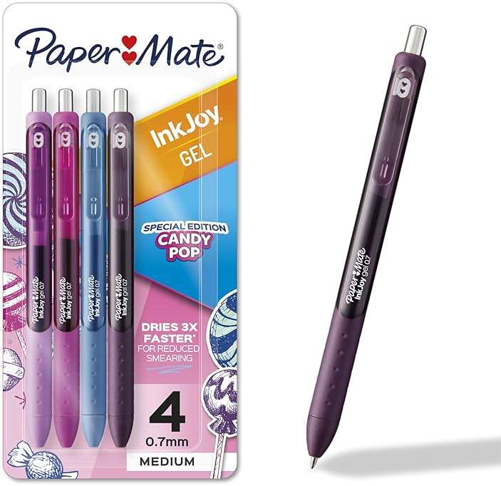 Paper Mate InkJoy Gel Pens, Candy Pop Special Edition, Medium Point (0.7mm), Retractable, Assorted Colors, 4 Count - Fun Office Supplies, Writing, Journaling - Image 1