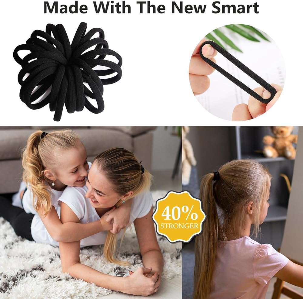 Hair Ties for Girls Elastic Hair Tie 200 PCS Black Soft for Medium Hair Hair Accessories for Women Perfect for Long Lasting Braids Ponytails and More Pain Free Hair Ponytail Holders Hair Elastic Band - Image 4