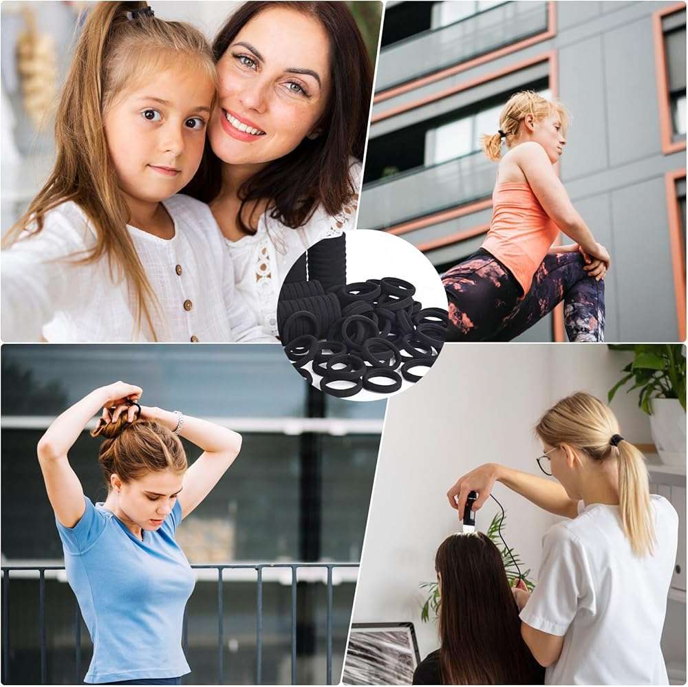 Hair Ties for Girls Elastic Hair Tie 200 PCS Black Soft for Medium Hair Hair Accessories for Women Perfect for Long Lasting Braids Ponytails and More Pain Free Hair Ponytail Holders Hair Elastic Band - Image 5