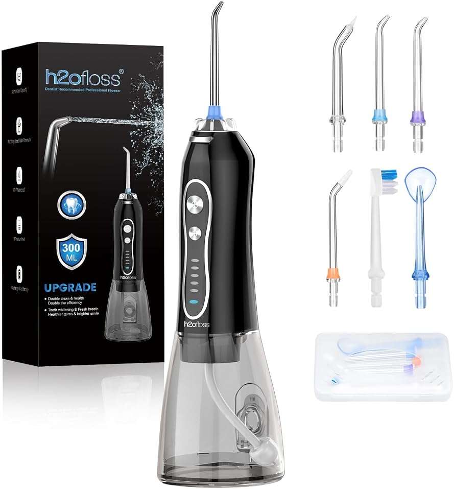 H2ofloss Water Dental Flosser Teeth Pick -Portable Oral Irrigator with 5 Modes, Rechargeable IPX7 Waterproof Orthodontic Teeth Cleaner Pick Cordless for Home Travel-300ml Water Tank - Image 1
