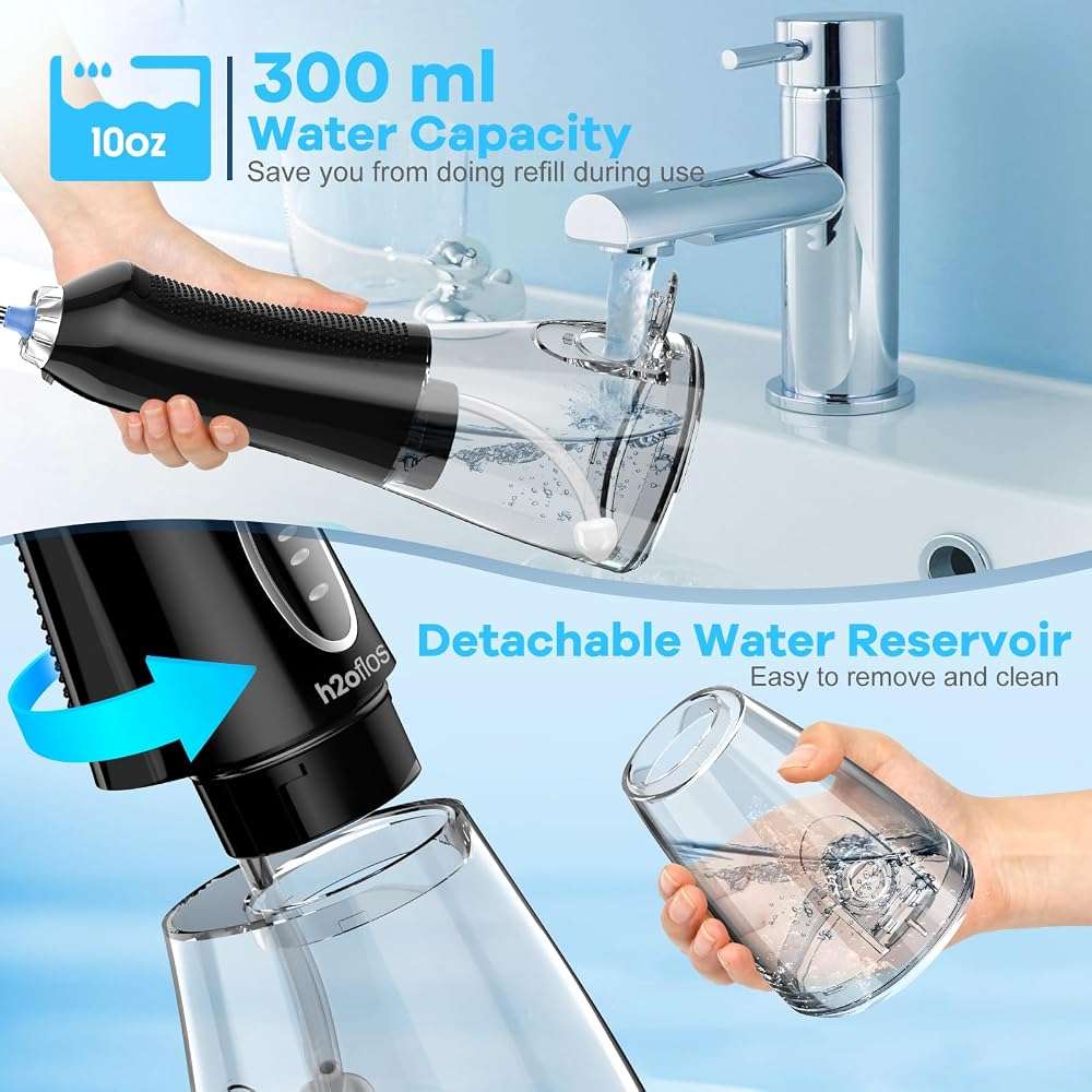 H2ofloss Water Dental Flosser Teeth Pick -Portable Oral Irrigator with 5 Modes, Rechargeable IPX7 Waterproof Orthodontic Teeth Cleaner Pick Cordless for Home Travel-300ml Water Tank - Image 3